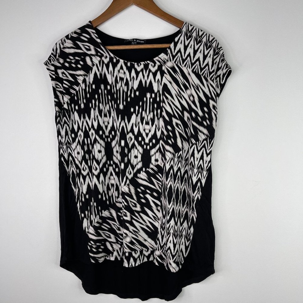 Cable & Gauge Women Black White Geometric Hi Low Sleeveless Top Size XL